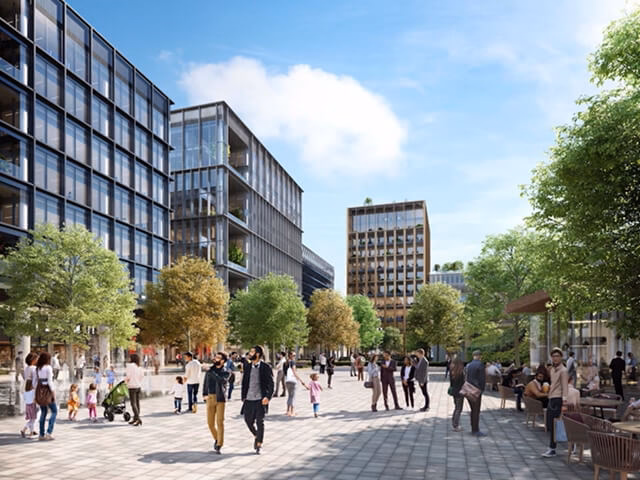 about-us-project-new-garden-square Visual with first phase of office development NGS One visible to the left